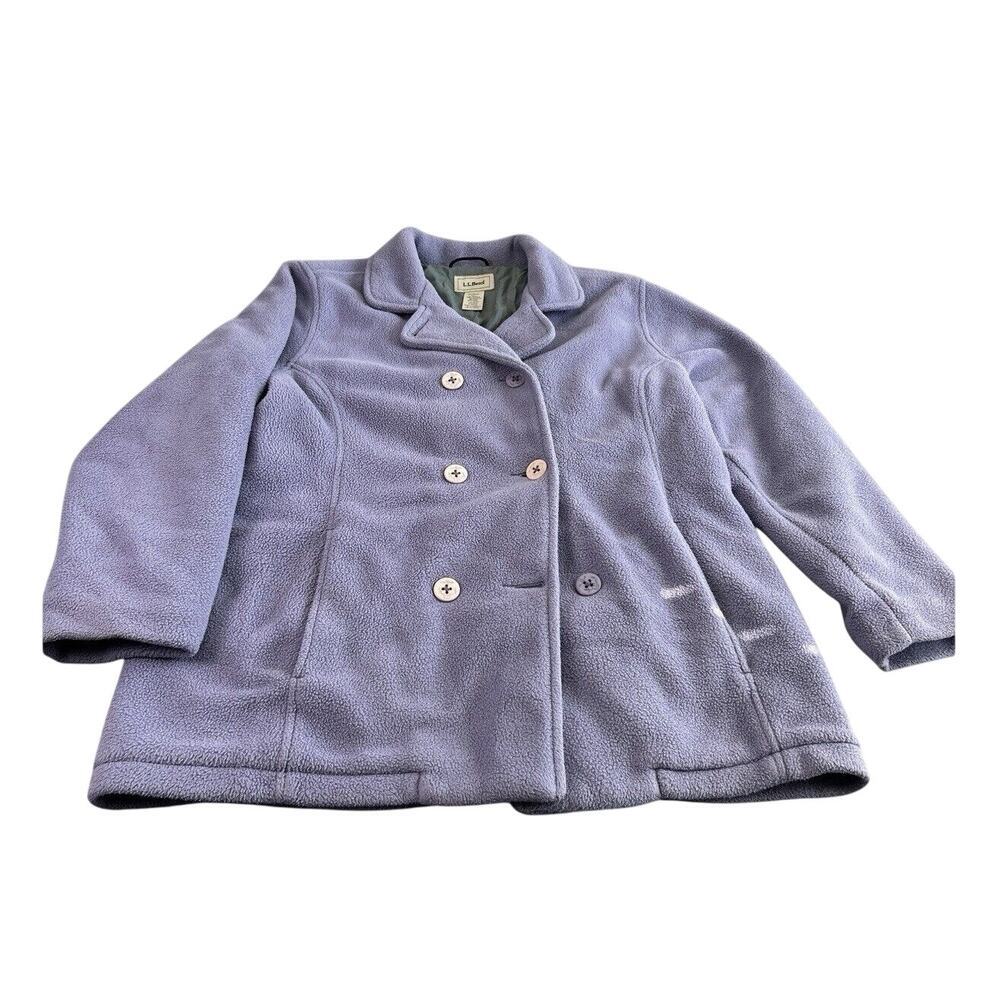 LL BEAN Vintage Women's Button‎ Front Blend Fleece Like Jacket Coat Sz. L Purple